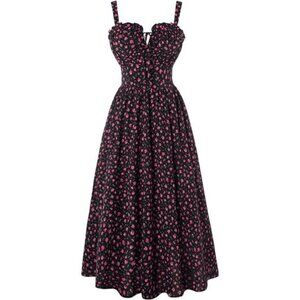 Women Floral Corset Dress, Long Dress Black
